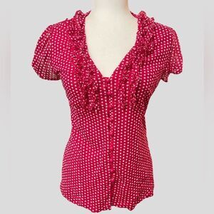 New York Company Vintage Rare Red Polka Dot Button-Up Blouse